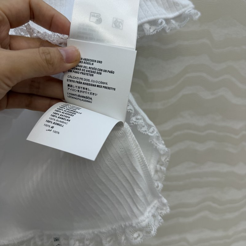 미우미우 스타일 자수 면 레이스 숏 티셔츠 001-182863