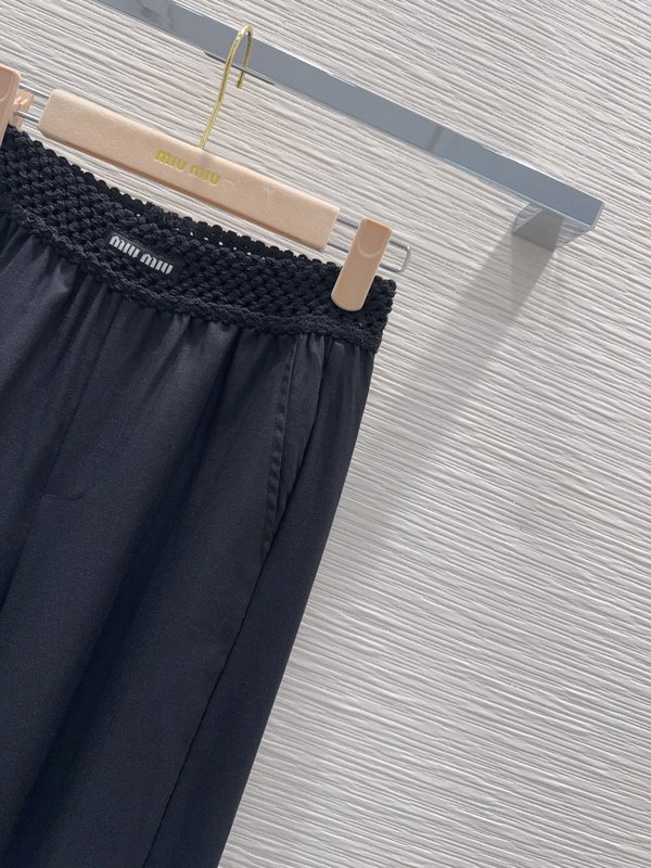 미우미우 레트로 우아한 텍스처 롱팬츠 001-182873