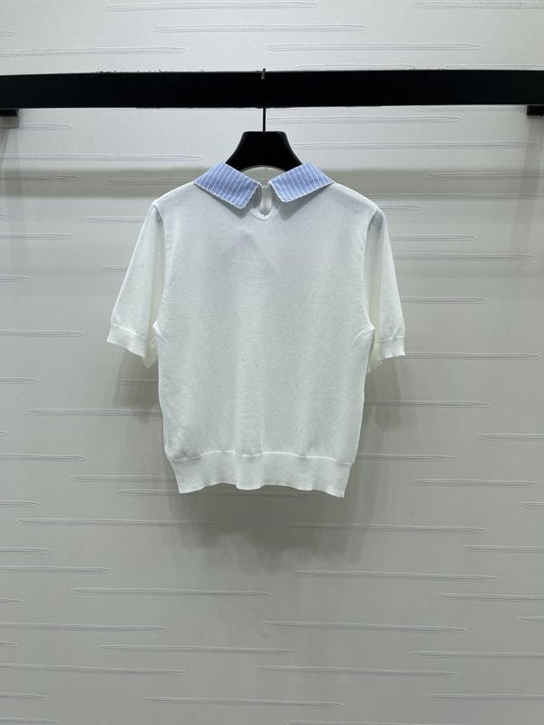 미우미우 인형 칼라 스트라이프 니트 반팔 티셔츠 001-182884
