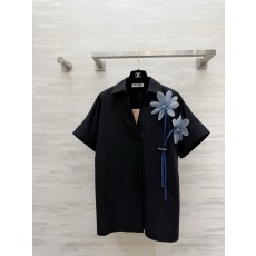 미우미우 스타일 블루 입체 꽃 진주 셔츠 001-182932