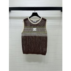 샤넬 빈티지 스트라이프 라운드 니트 조끼 001-182993