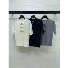 샤넬 스탠드 리본 니트 반팔 티셔츠 001-182998