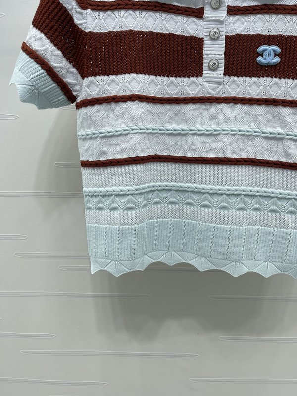 샤넬 칼라 스트라이프 니트 반팔 001-183033