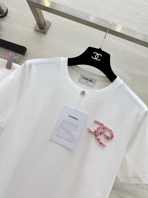 샤넬 진주 장식 숏슬리브 티셔츠 001-183057