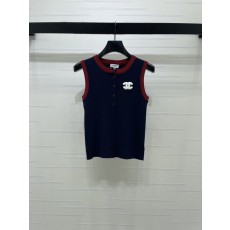 샤넬 컬러 블록 라운드 니트 조끼 001-183125