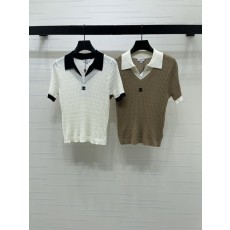 샤넬 스타일 가짜 두 조각 니트 반팔 티셔츠 001-183143
