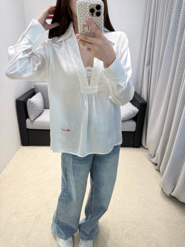 샤넬 새틴 레이스 자수 셔츠 001-183154