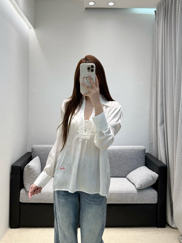 샤넬 새틴 레이스 자수 셔츠 001-183154