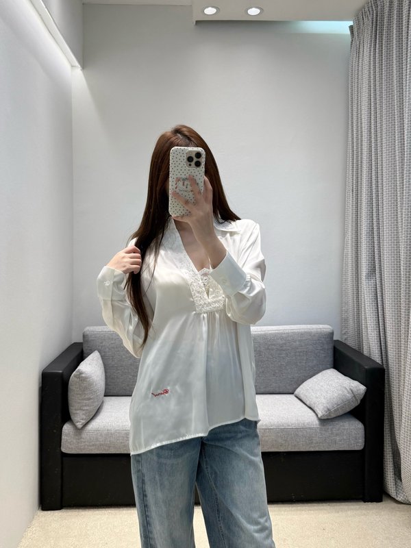 샤넬 새틴 레이스 자수 셔츠 001-183154