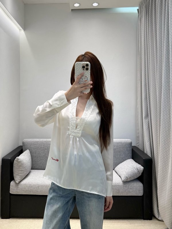 샤넬 새틴 레이스 자수 셔츠 001-183154