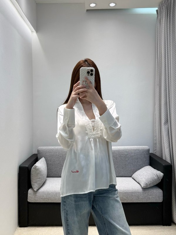샤넬 새틴 레이스 자수 셔츠 001-183154