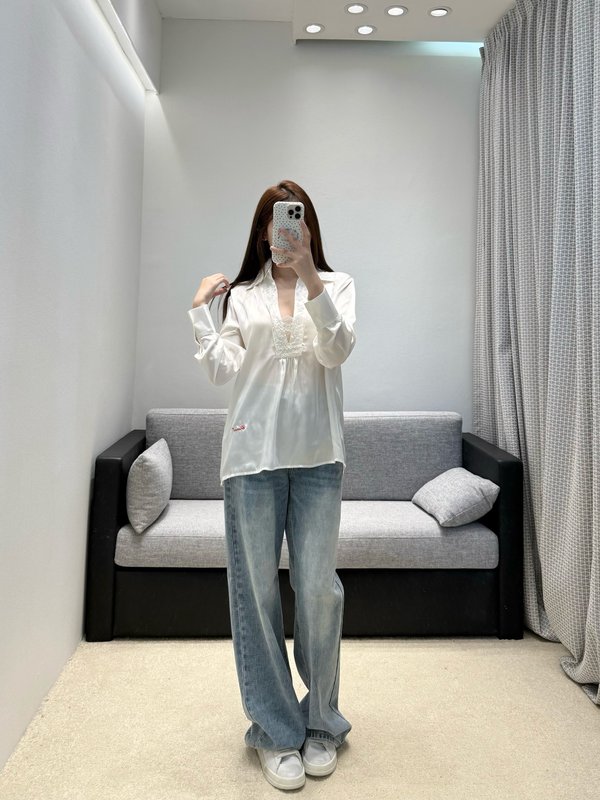 샤넬 새틴 레이스 자수 셔츠 001-183154