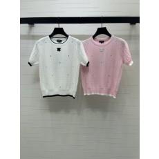 샤넬 마름모꼴 니트 반팔 티셔츠 001-183161
