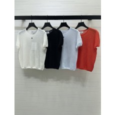 샤넬 라운드넥 니트 반팔 티셔츠 001-183172