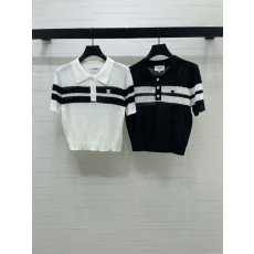 스트라이프 칼라 니트 반팔 티셔츠 001-183174