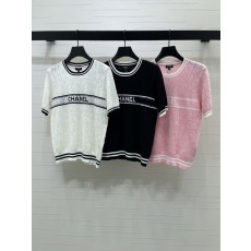 컬러 블록 레터 니트 반팔 티셔츠 001-183211
