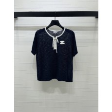 샤넬 스트라이프 반팔 티셔츠 라운드넥 리본 001-183230