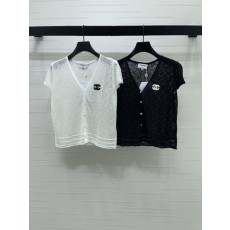샤넬 봄여름 레이스 V 니트 반팔 가디건 001-183241