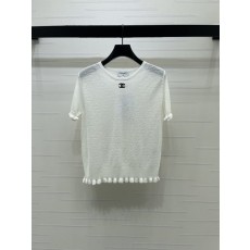 샤넬 우드 러플 니트 반팔 티셔츠 001-183252