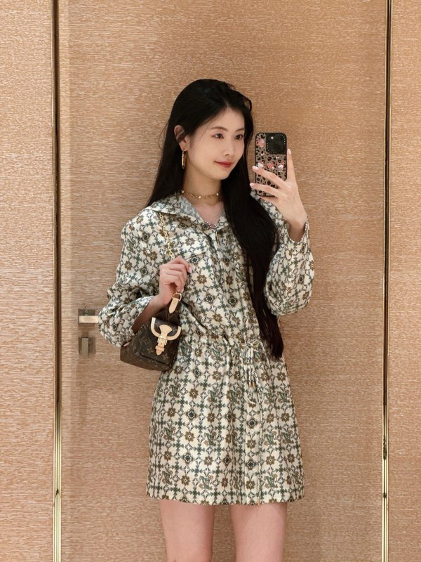 루이비통 클래식 모노그램 실크 셔츠 원피스 001-183314