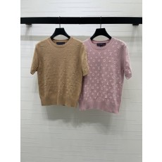 루이비통 자수 자카드 니트 반팔 티셔츠 001-183324