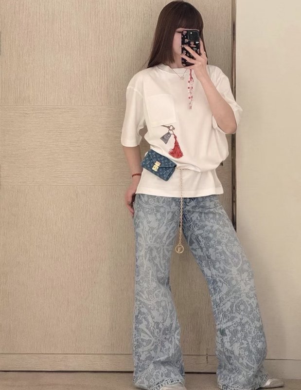 루이비통 키 프린트 프린지 루즈핏 반팔 티셔츠 001-183398