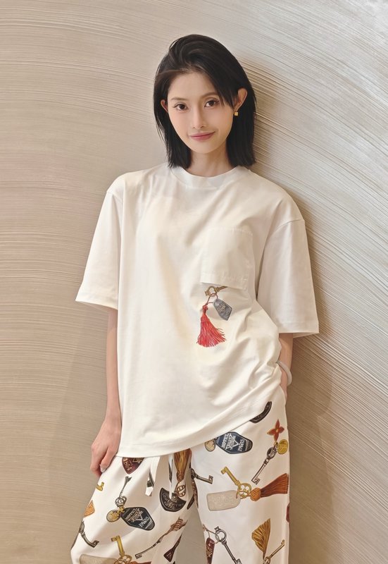 루이비통 키 프린트 프린지 루즈핏 반팔 티셔츠 001-183398