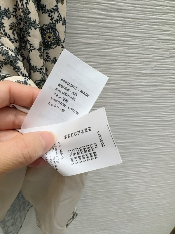 플러프 칼라 드롭 숄더 끈 조임 린넨 프린트 원피스 001-183400