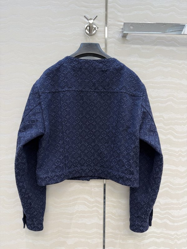 네이비 블루 모노그램 자수 데님 자켓 001-183410