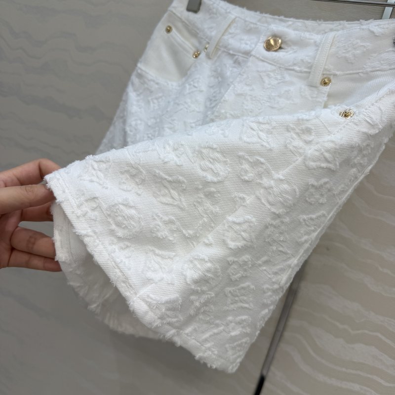 루이비통 모노그램 자수 화이트 데님 쇼츠 001-183486