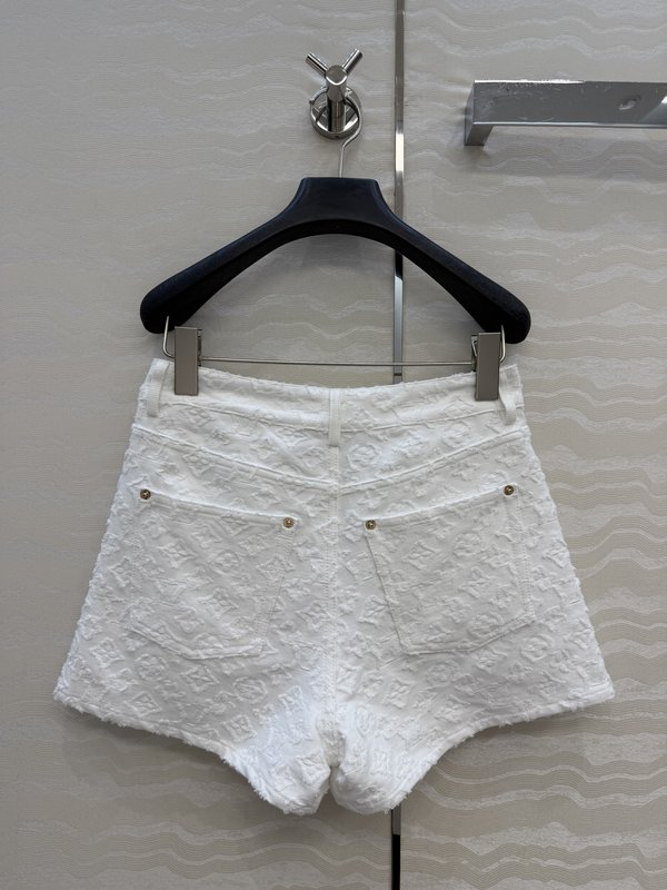 루이비통 모노그램 자수 화이트 데님 쇼츠 001-183486