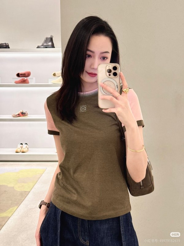 로에베 올리브그린 스플라이스 라글란 티셔츠 001-183883