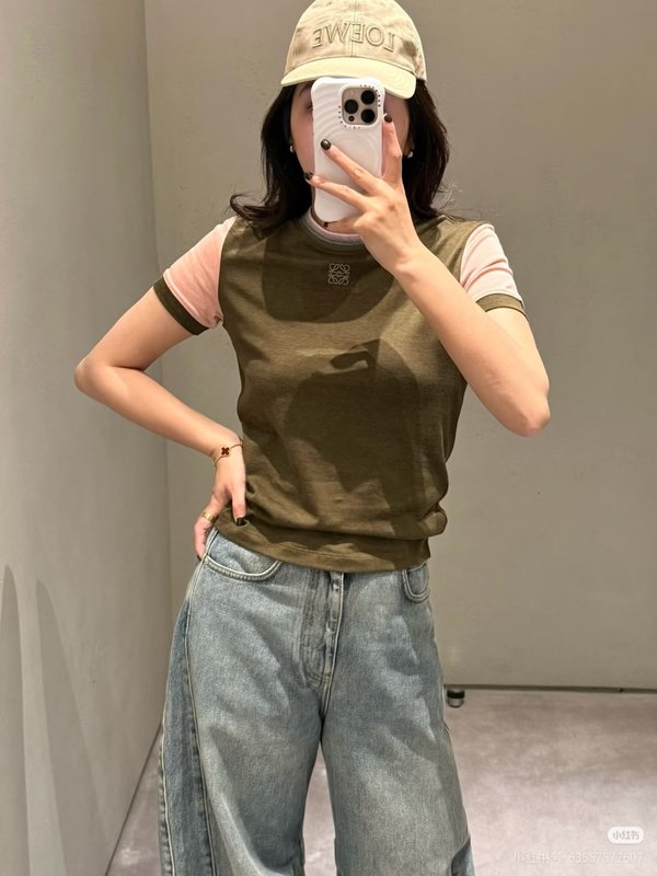 로에베 올리브그린 스플라이스 라글란 티셔츠 001-183883