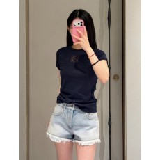 로에베 슬림핏 라운드넥 로고 자수 티셔츠 001-183898