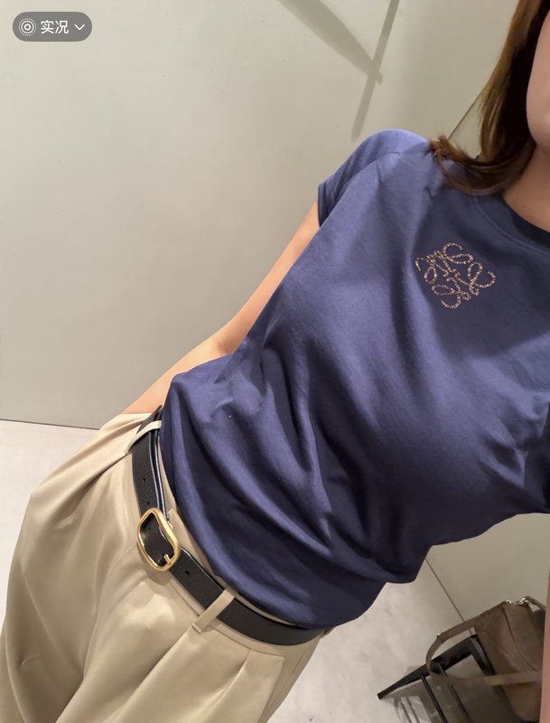 로에베 슬림핏 라운드넥 로고 자수 티셔츠 001-183898