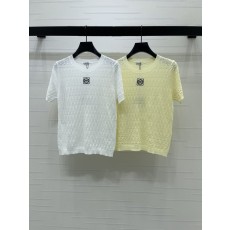 로에베 자수 로고 오픈워크 니트 반팔 티셔츠 001-183899