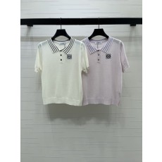 로에베 화이트 니트 반팔 폴로 셔츠 001-183906