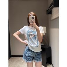 로에 빈티지 인물 스팽글 프린트 반팔 티셔츠 001-183997