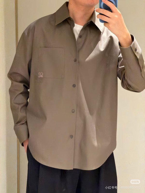 로에베 컬러 블록 로고 자수 칼라 셔츠 001-184025