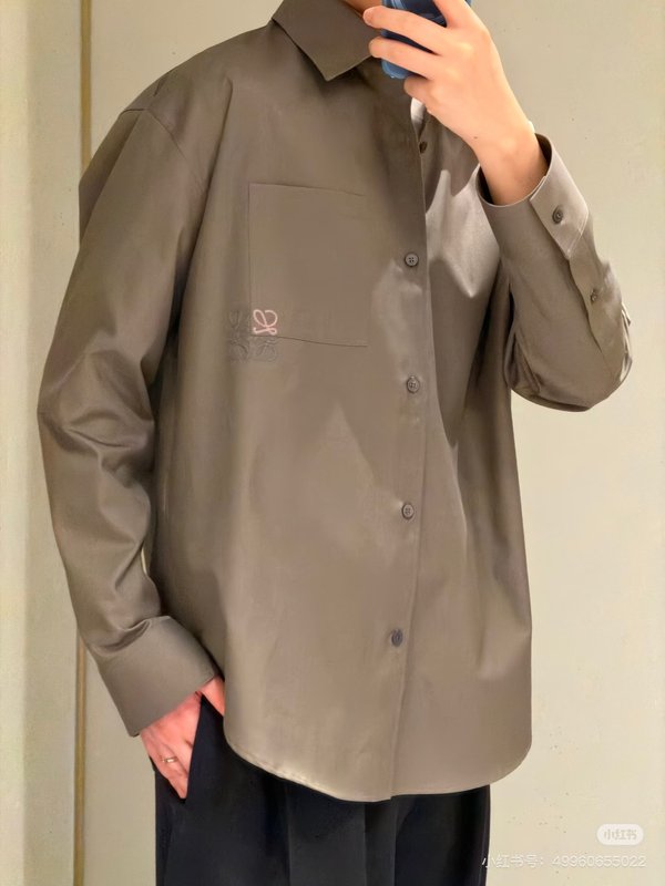 로에베 컬러 블록 로고 자수 칼라 셔츠 001-184025