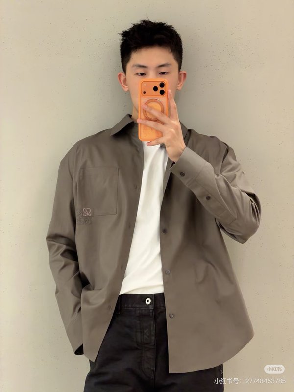 로에베 컬러 블록 로고 자수 칼라 셔츠 001-184025