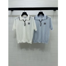로에베 자수 로고 니트 반팔 티셔츠 001-184037