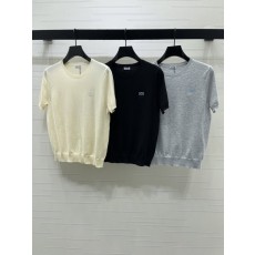 자수 로고 라운드 니트 반팔 티셔츠 001-184041