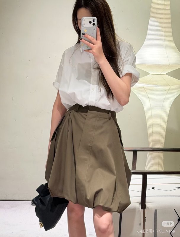 로에베 올리브그린 불규칙 버블 스커트 001-184061