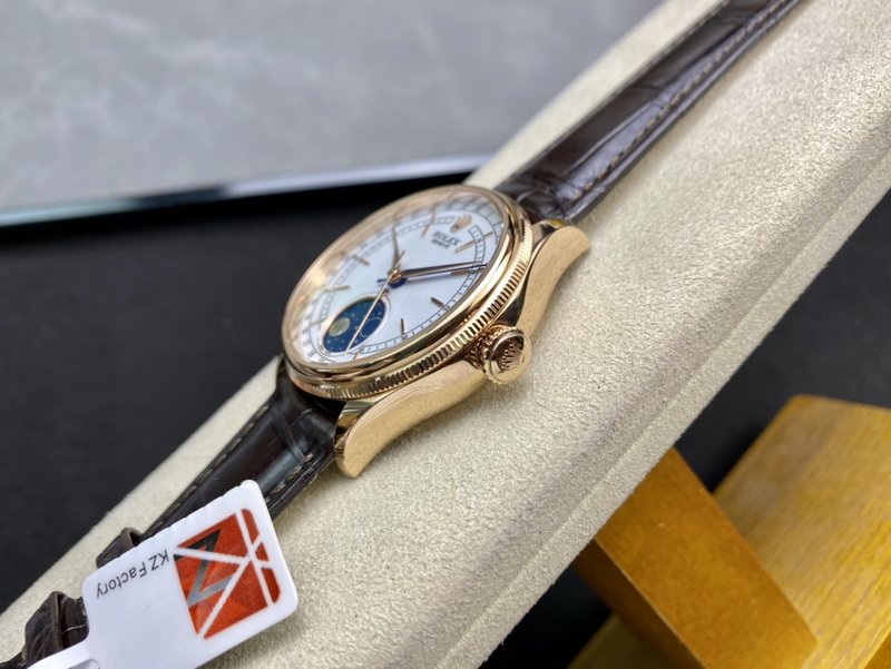 롤렉스 첼리니 문페이즈 블루 헤어스프링 악어가죽 스트랩 001-184826