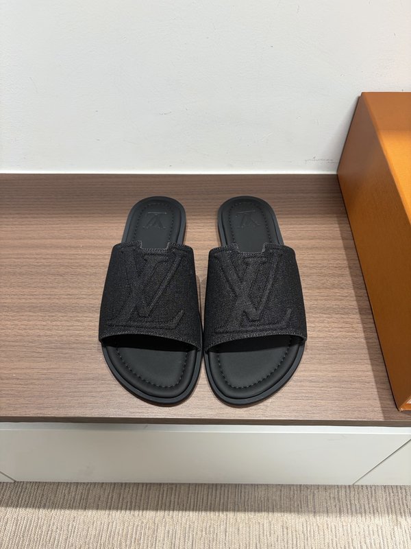 루이비통 스타일 소牛皮 스웨이드 V 타입 슬라이드 001-185405
