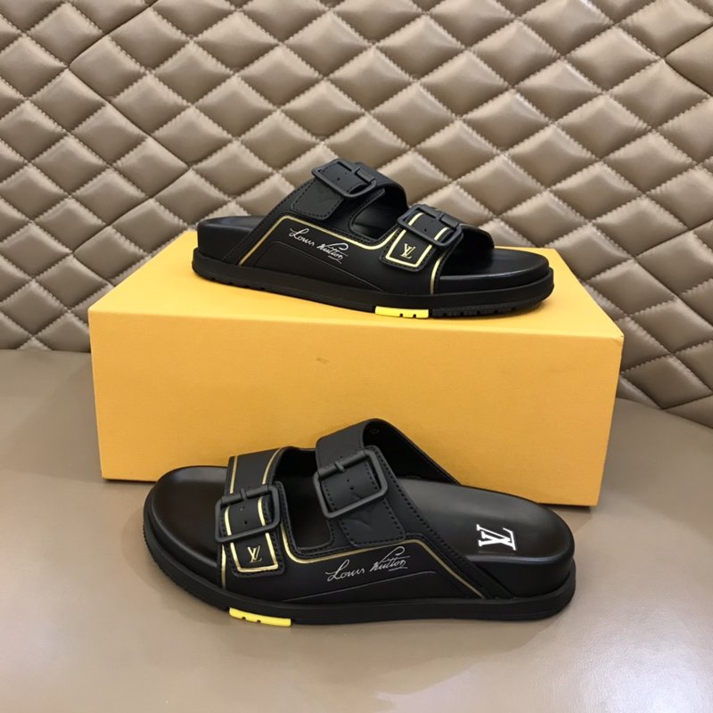 LV 트레이너 샌들 매트 블랙 가죽 남성용 001-185934