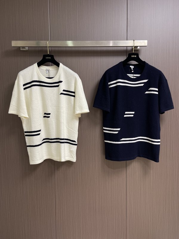 Loewe 경량 울 라운드 넥 자수 니트 티셔츠 001-186186