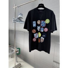 남성 블랙 프린트 패치 반팔 티셔츠 001-186316