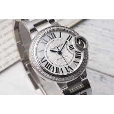 까르띠에 발롱 블루 33mm 스테인리스 스틸 시계 001-187728